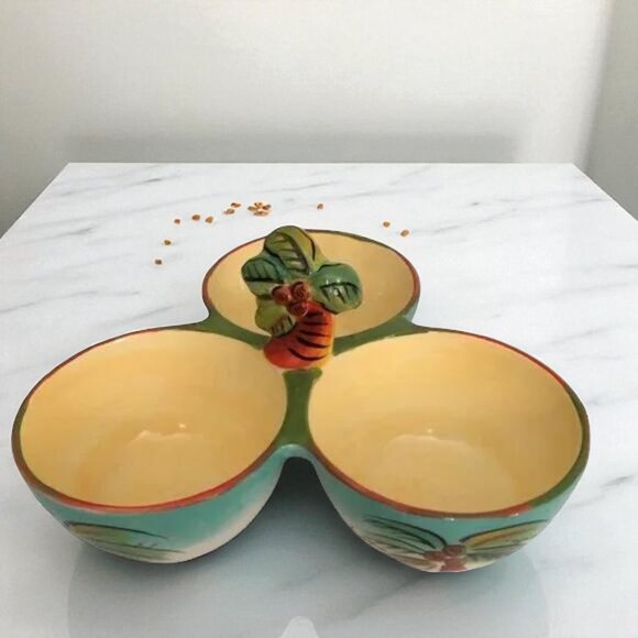 Clay Art Palm Tree 3 Part Condiment Server w/Center Handle - Picture 3 of 5